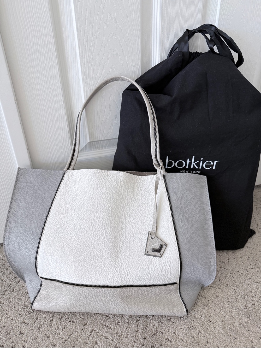 Botkier Soho Colorblock Pebbled Leather Tote Gray White